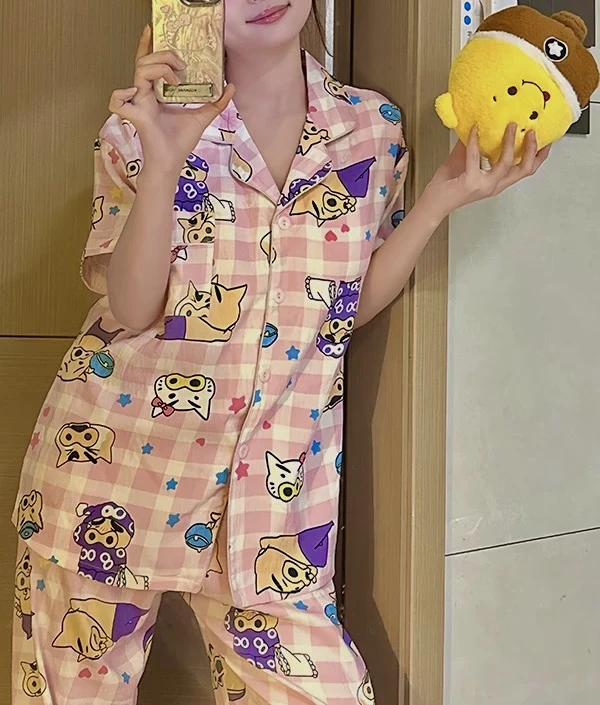 【三件套】女款云朵棉带胸垫薄款开衫家居服套装