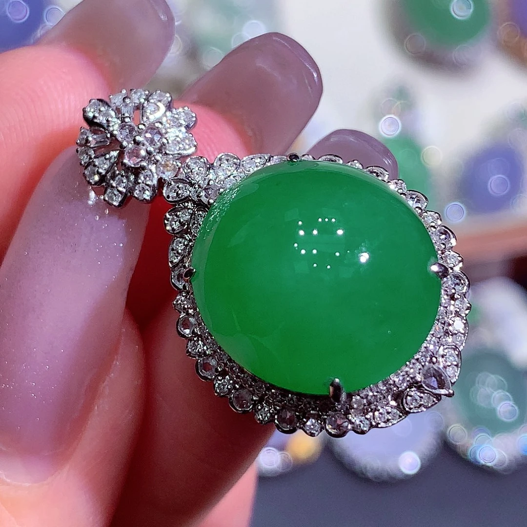 翡翠18K金镶嵌吊坠(不含链)