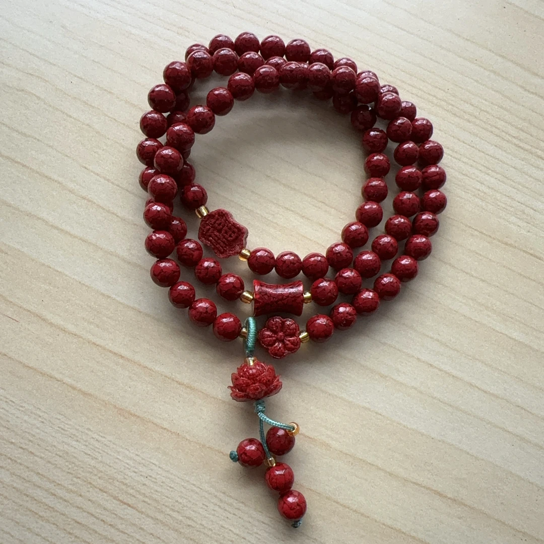 含辰砂工艺品卡6mm三圈雕刻花朵小蛮腰晶体砂手串