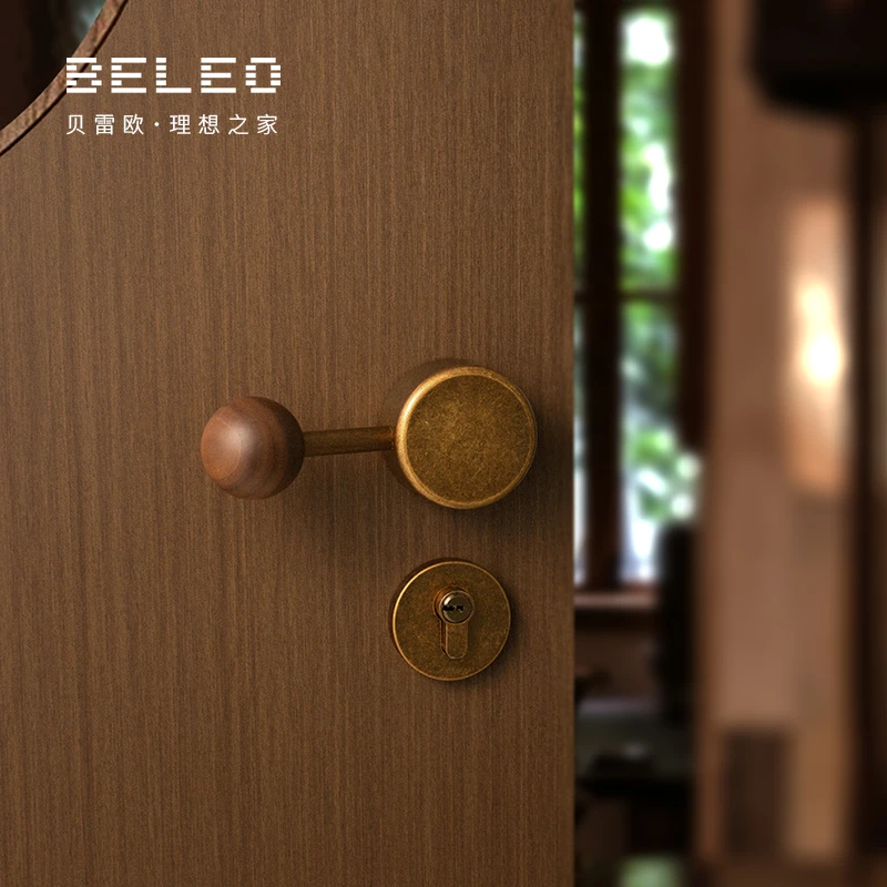 贝雷欧胡桃木复古门锁卧室室内磁吸静音房间木门分体门把手手柄