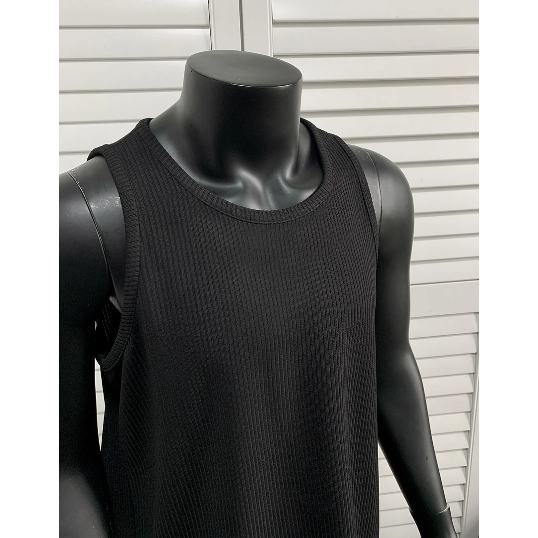 黑色肌理感粗螺纹背心男冰丝修身健身无袖t恤肌肉工字训练服坎肩