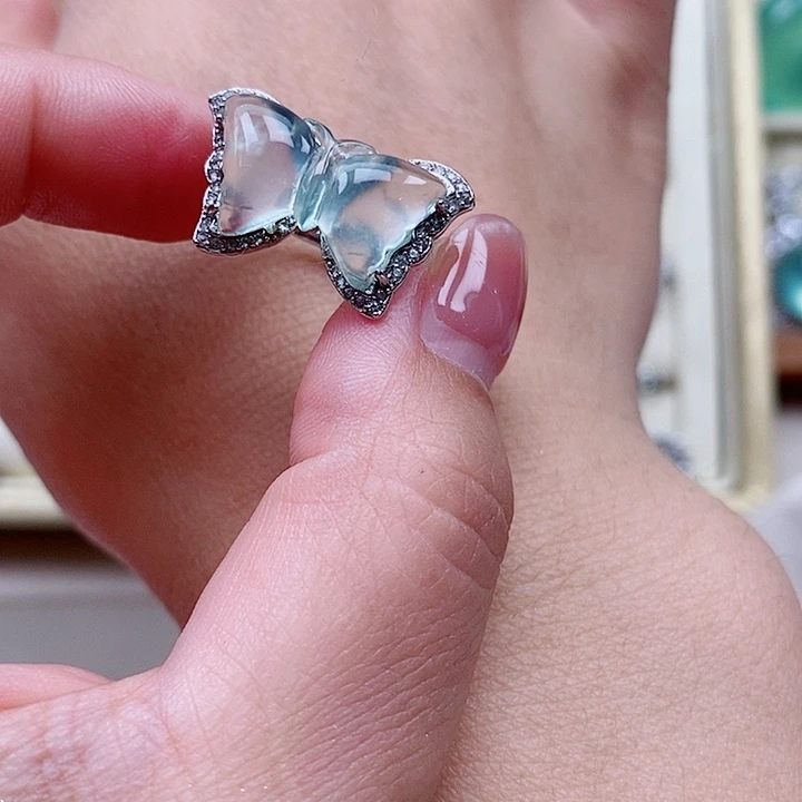 蛇纹石玉银S925镶嵌戒指玥*_