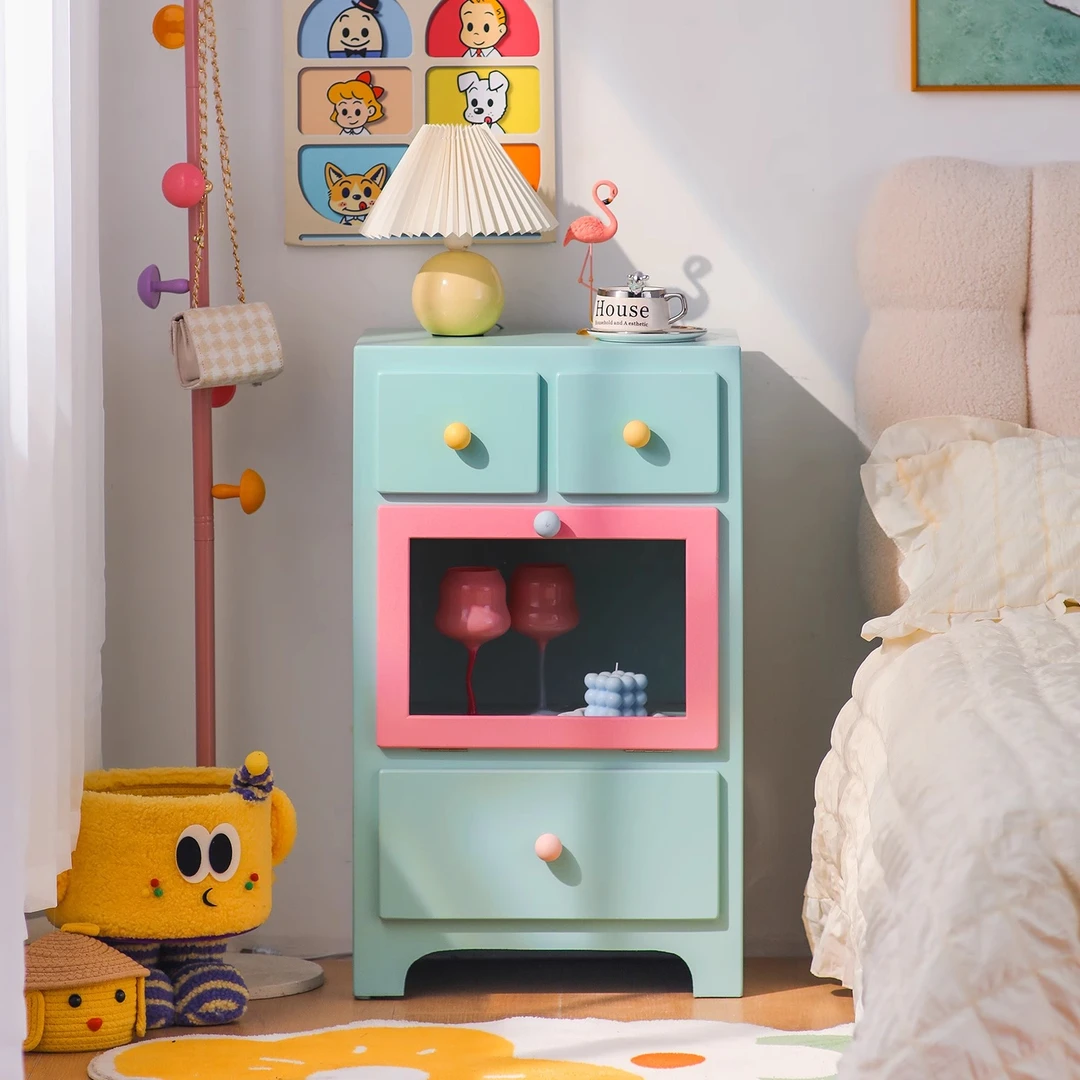 多巴胺撞色沙发边柜客厅靠墙三斗柜子卧室手办展示柜收纳储物柜