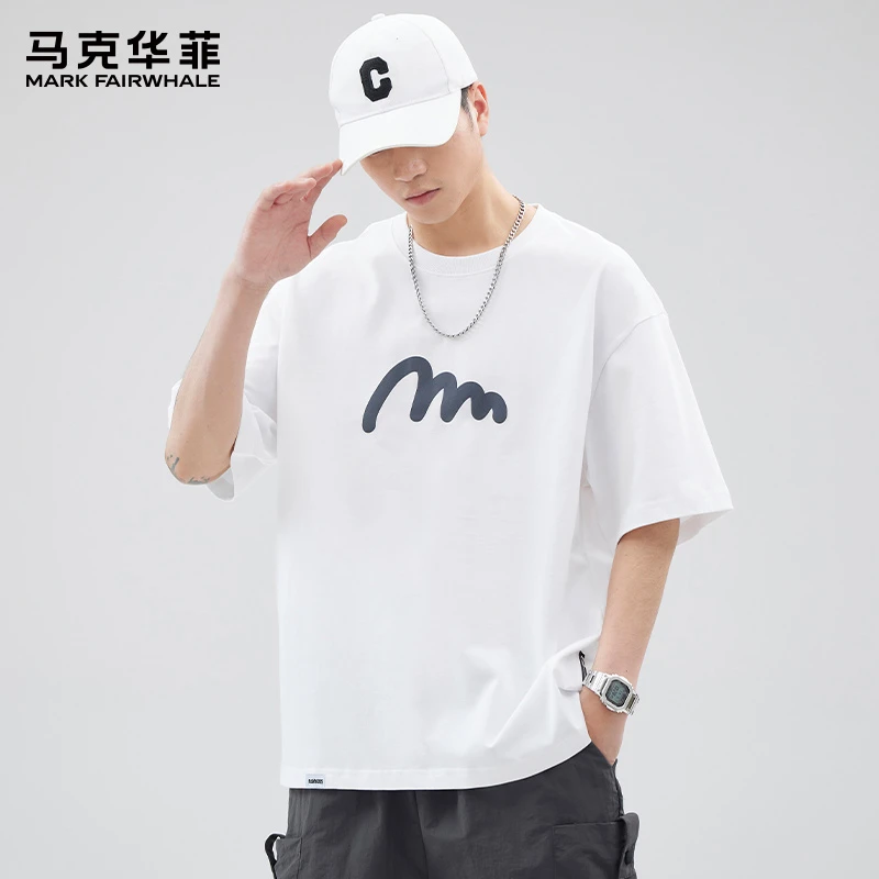 马克华菲夏季薄款纯棉印花短袖T恤男士潮牌宽松圆领休闲半袖上衣
