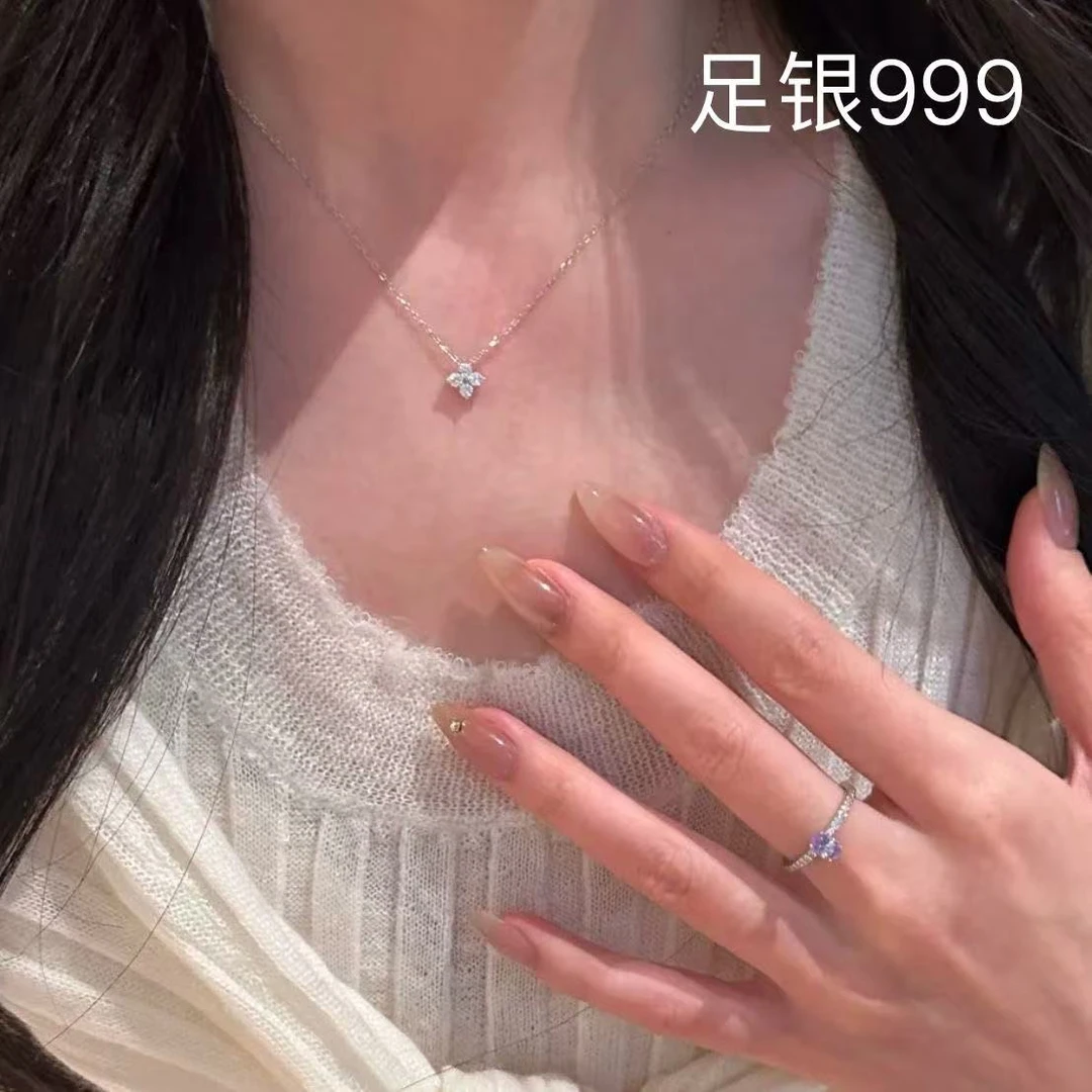 坠链均足银 999四叶草项链女轻奢小众高级简约吊坠