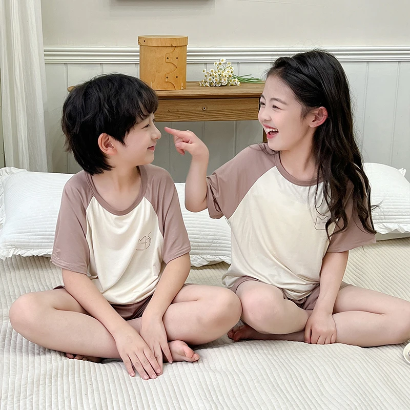 儿童莫代尔睡衣男童女童短袖短裤家居服中大童夏季薄款空调服套装