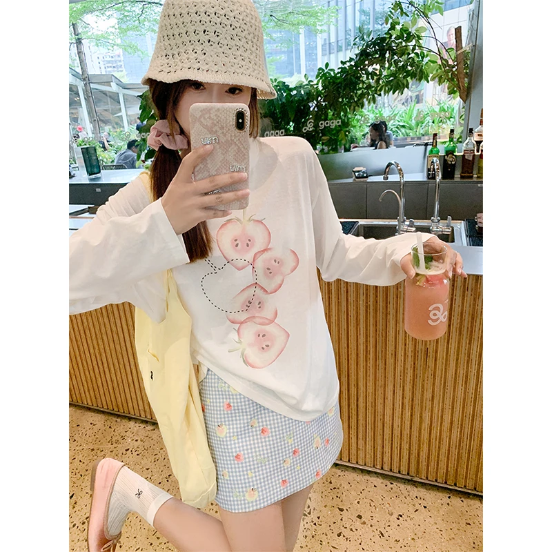 曾小咸 韩系白色薄款防晒长袖t恤女夏宽松慵懒风罩衫2025新款上衣