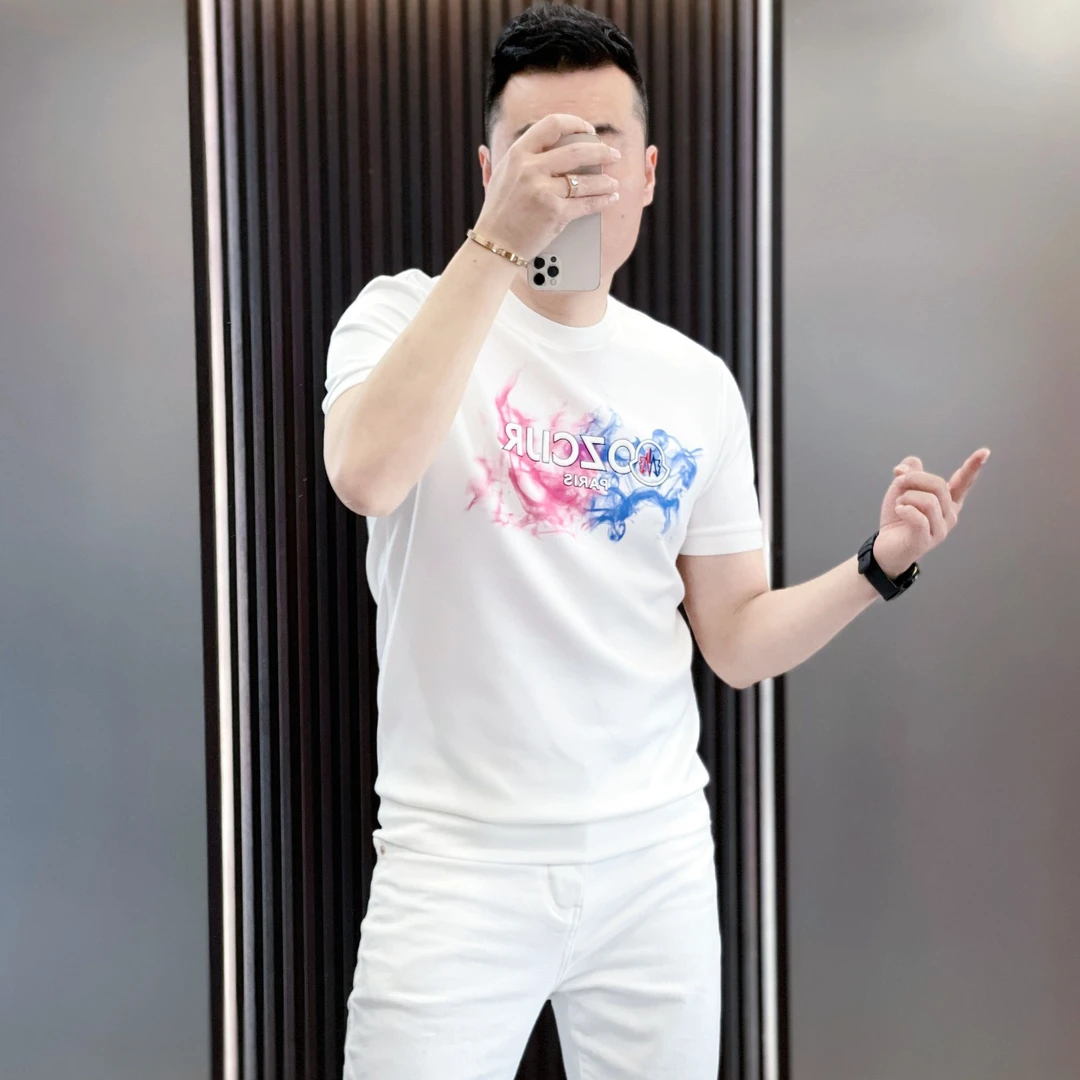 2025夏季新款休闲复古高街潮牌短袖t恤男士修身欧货时尚半袖上衣