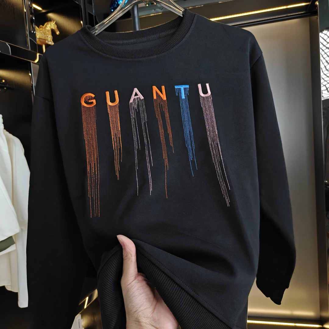 【花】字母刺绣百搭长袖时尚经典潮圆领卫衣 334