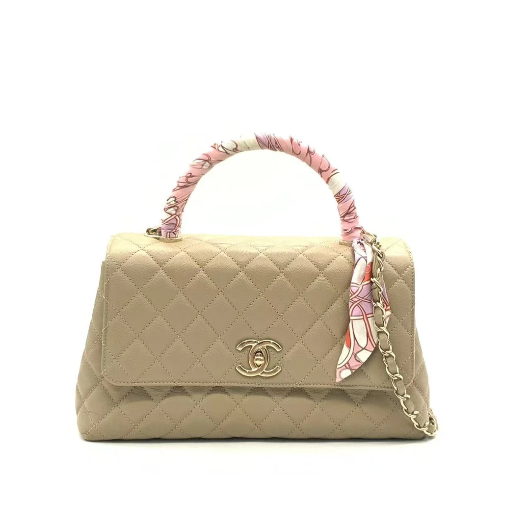 99新 Chanel/香奈儿 【安则专属】奶茶色中号coco handle包/芯片款