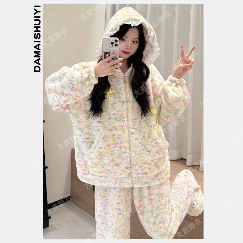 2025冬季新款高级爆款遮肉显瘦珊瑚绒睡衣女小高个子家居服套装