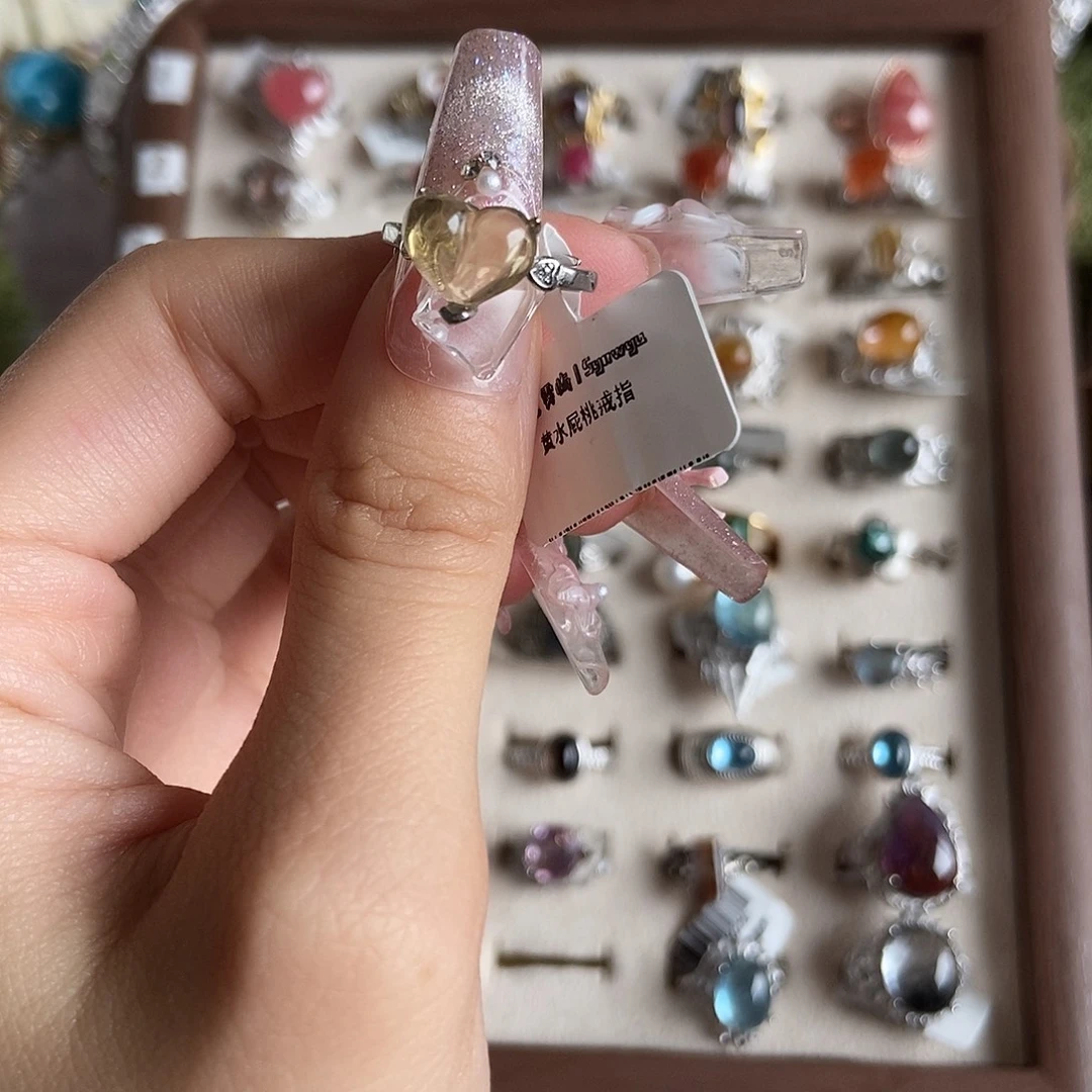 *****烟晶戒指银S925镶嵌爱心巴西黄