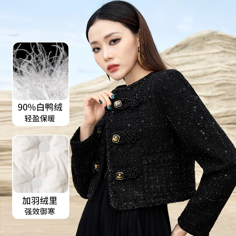 《李易行》AUI黑色新中式重工短款外套小香风上衣-23D103504