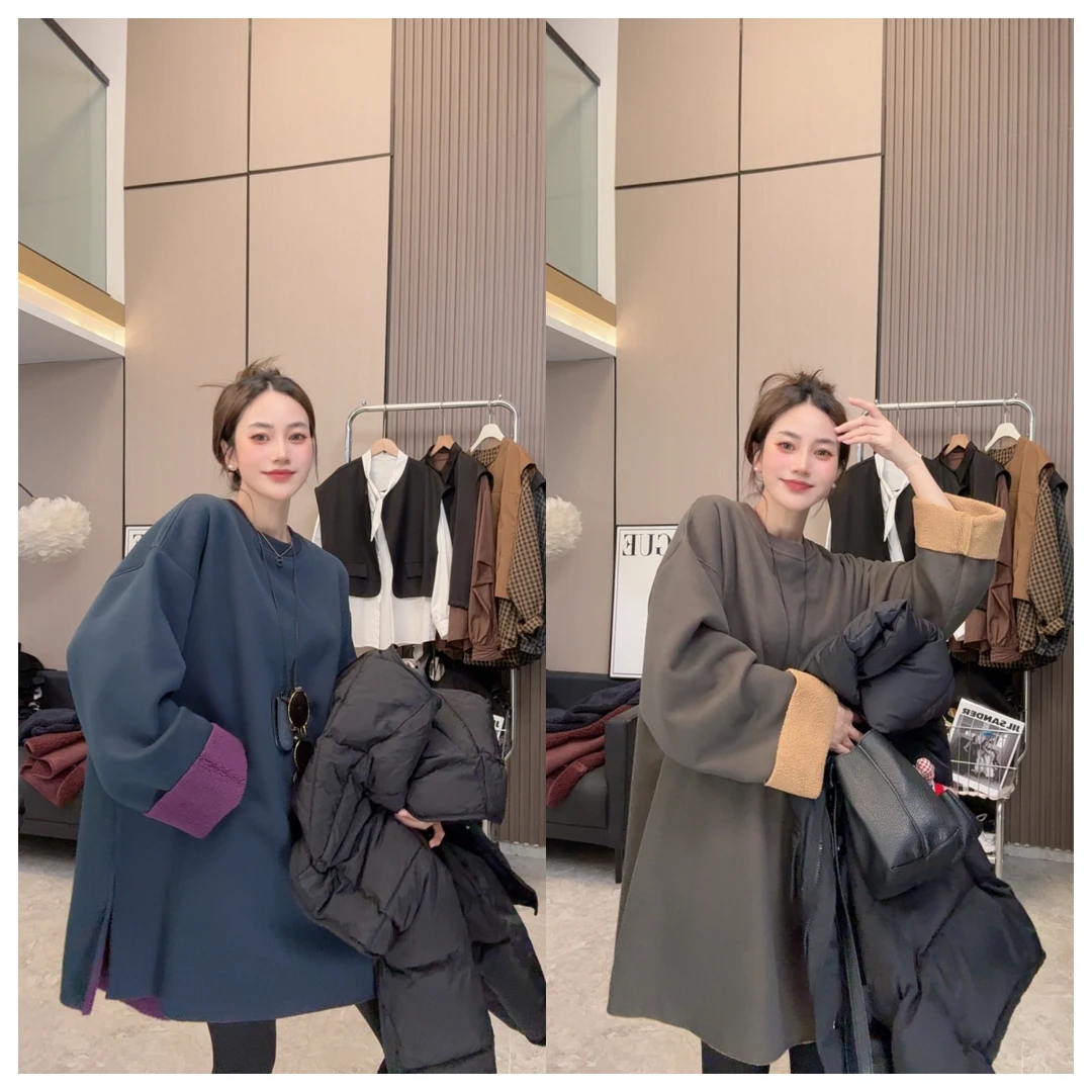 【撞色玩家】秋冬穿搭~加绒加厚休闲高级感欧货大版上衣