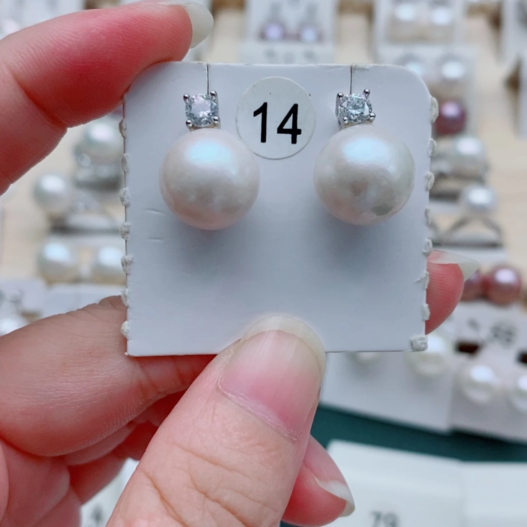 淡水珍珠耳饰银S925镶嵌12.2mm