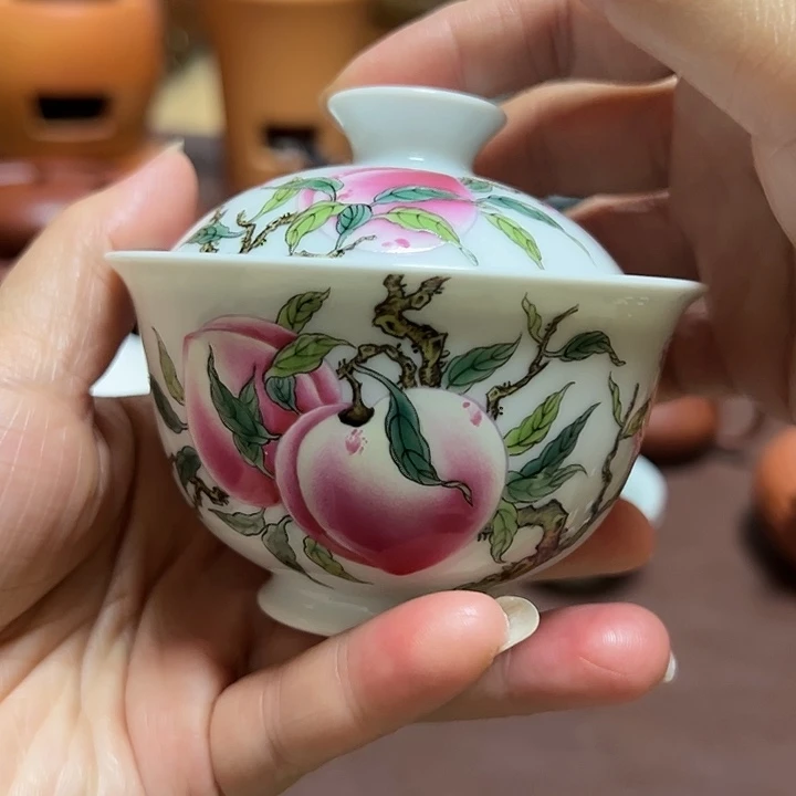 【闪购商品】U****猫手绘高工寿桃盖碗120