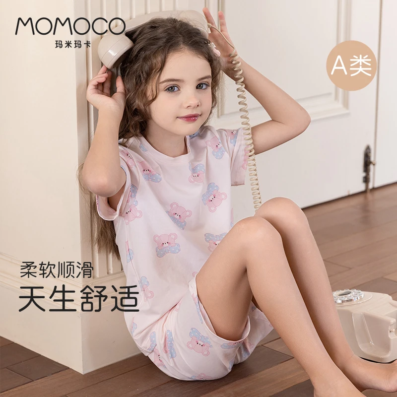 MOMOCO/玛米玛卡新款女童夏季薄款短袖家居服舒适透气不闷汗套装