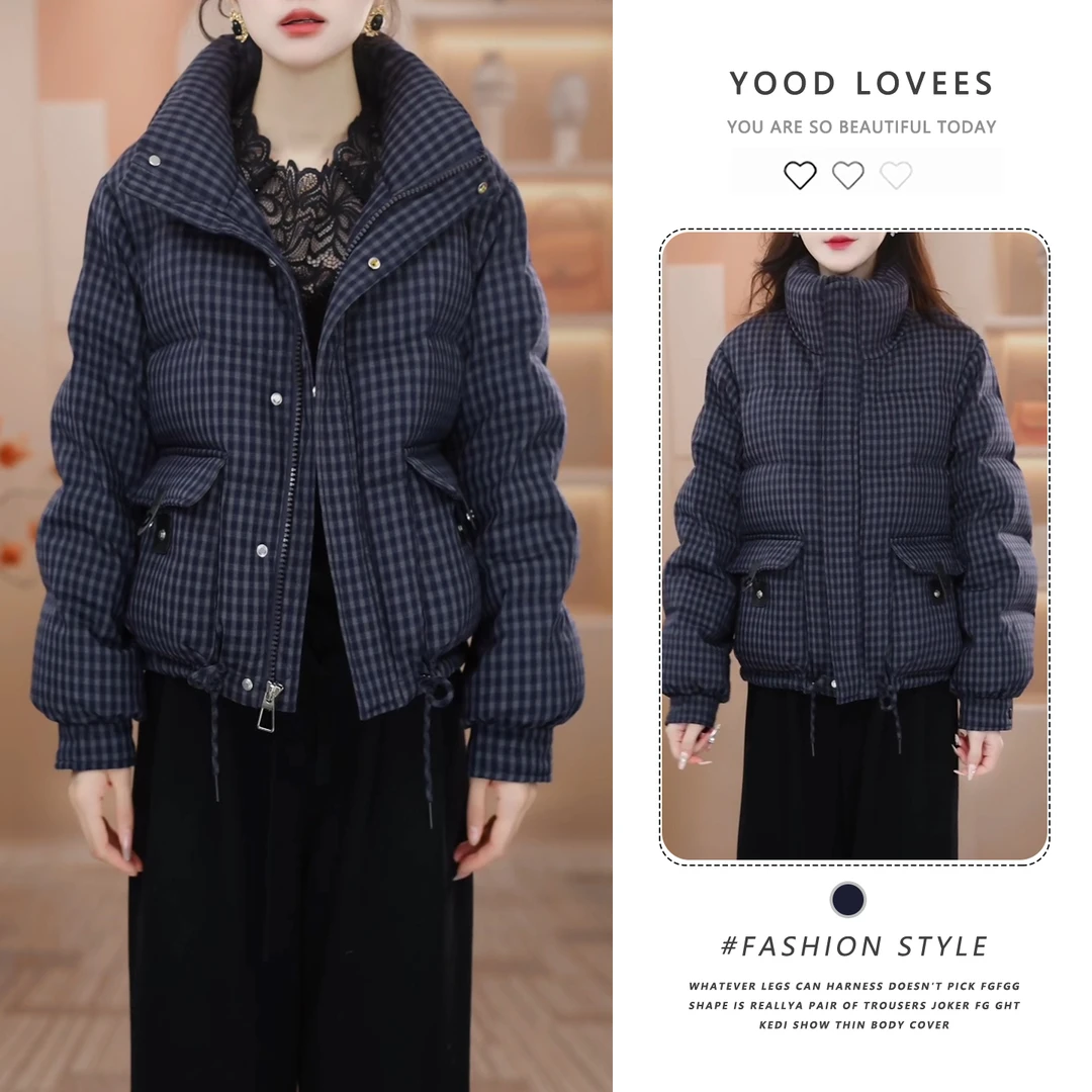 时尚格子短款棉服女2025冬季新款立领外套加厚保暖洋气百搭棉袄潮
