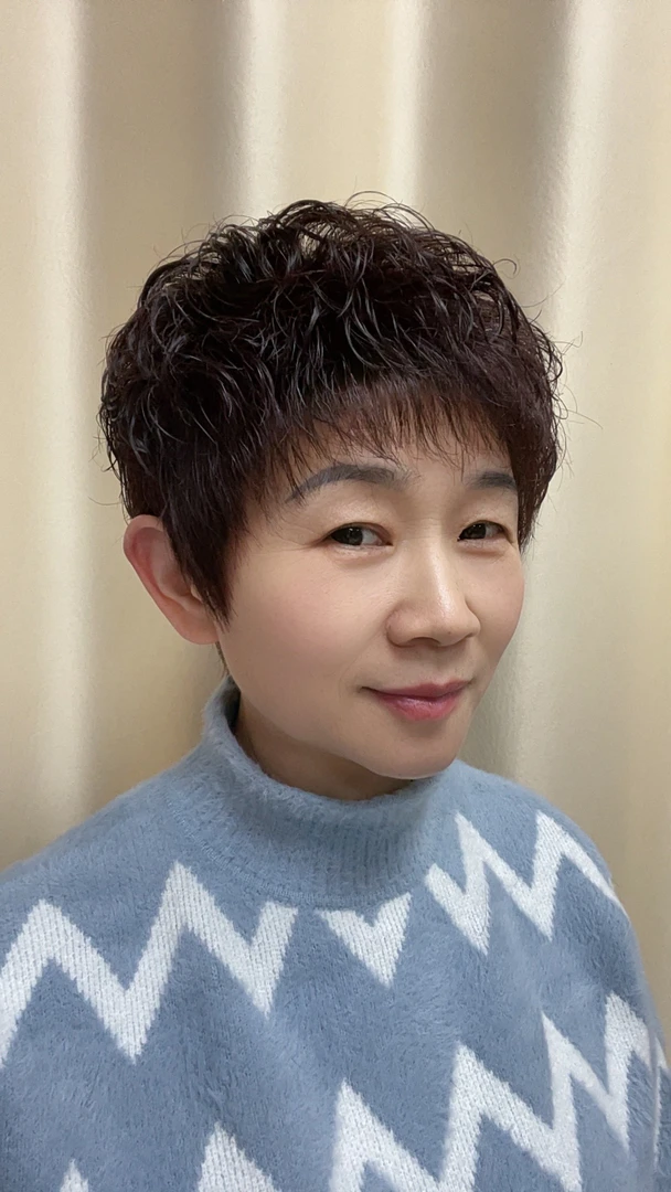 中卷妈妈款短发1-6026真人发丝黑茶色机织真发时尚假发