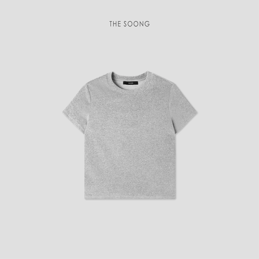 THESOONG|‘绒面打底’锁温全棉亲肤灰色短袖上衣女HBTX7135
