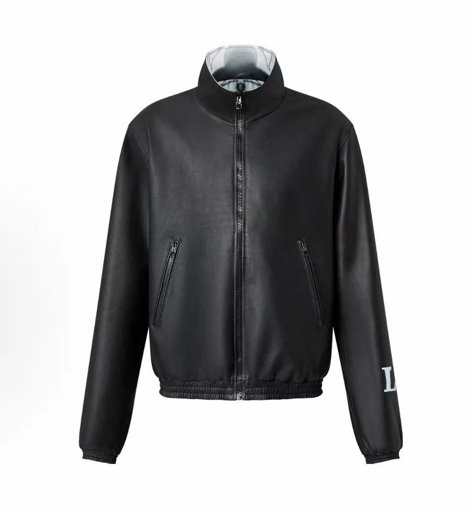 未使用 LouisVuitton/路易威登 黑色满印双面穿皮衣夹克/52码