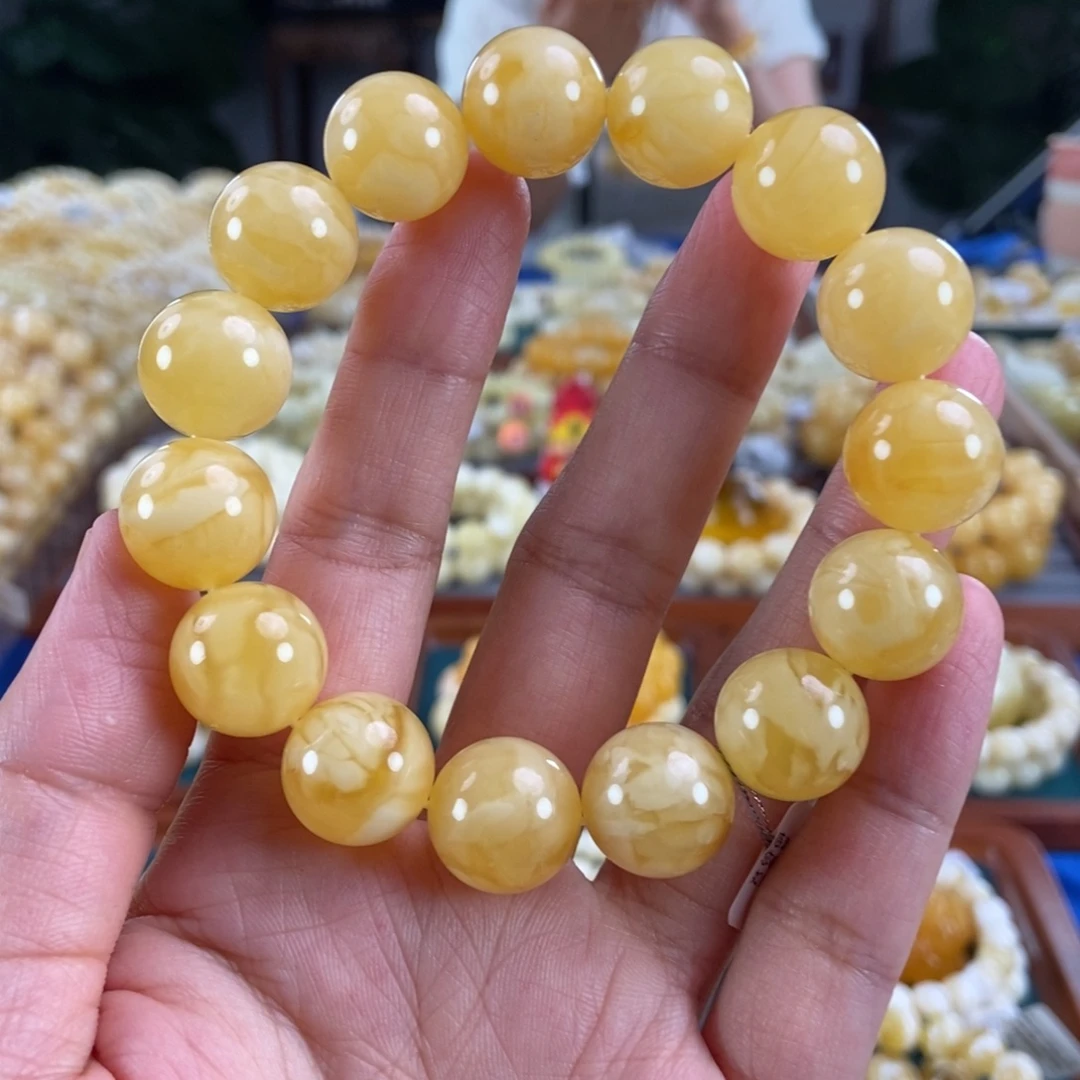 未镶嵌琥珀珠宝奇石15白花蜡圆珠29.3