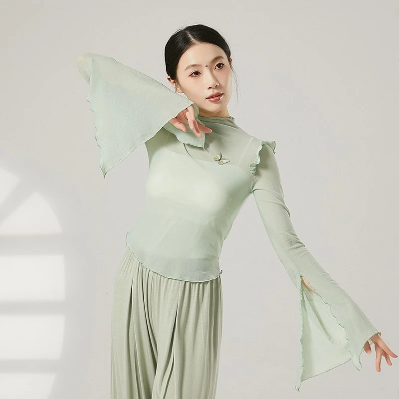 古典舞纱衣网纱舞蹈上衣演出服女飘逸形体训练服中国舞练功服夏季