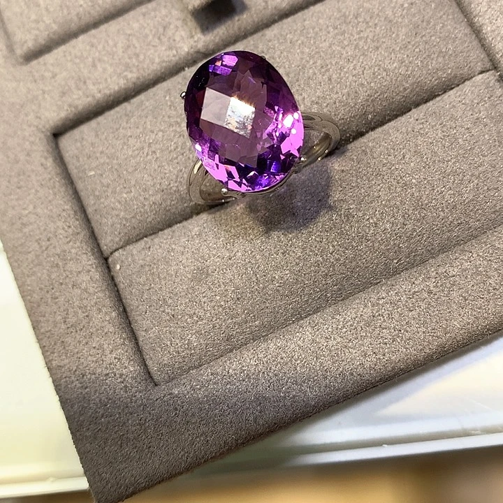 紫晶戒指银S925镶嵌天然