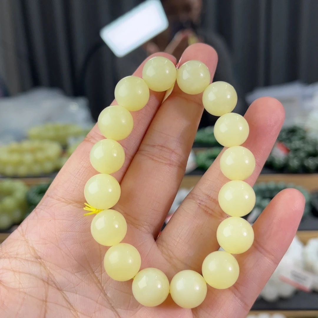 手串未镶嵌和田玉新疆若羌黄口卡11➕圆珠