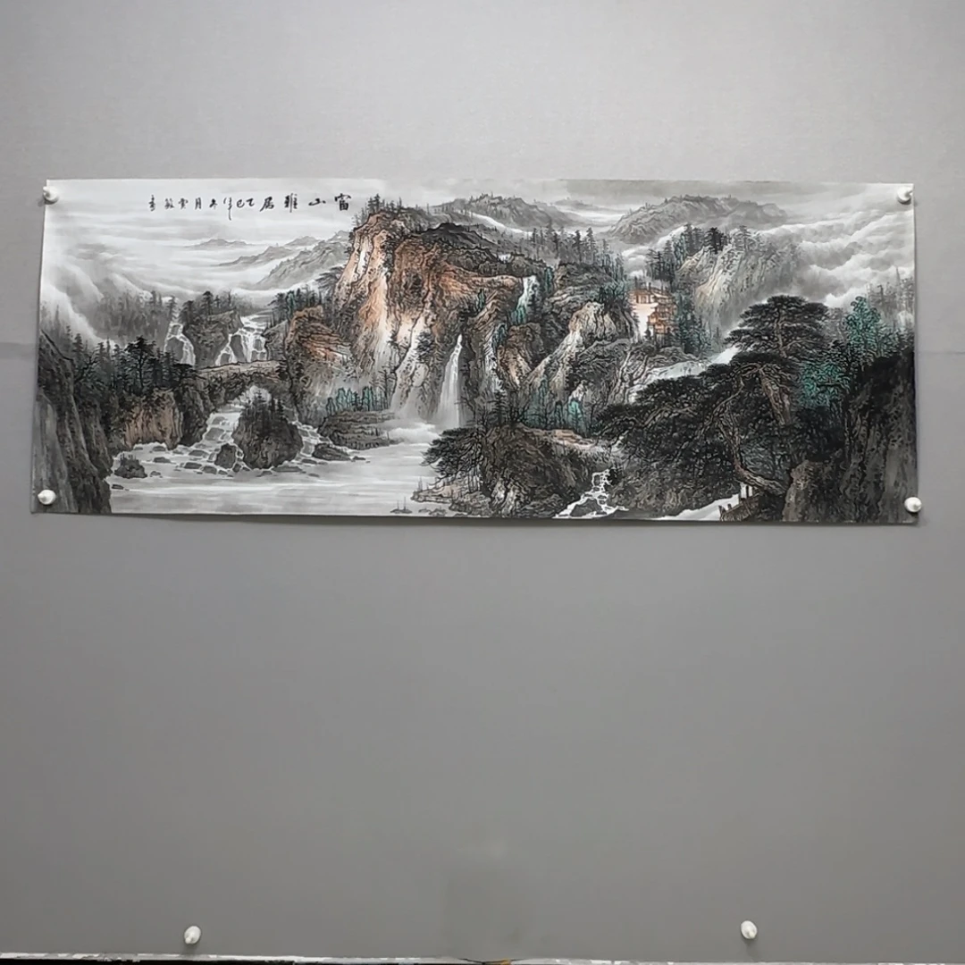 国画横幅六尺精品山水贾敏