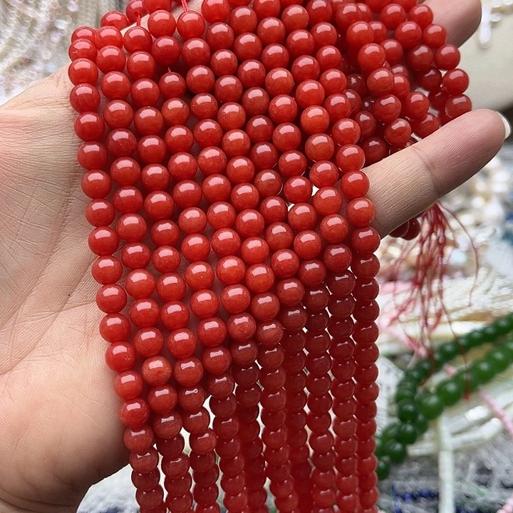 玛瑙/玉髓未镶嵌珠宝半成品一条6mm左右南红