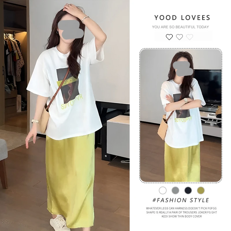 2025夏季爆款两件套女小个子宽松减龄印花短袖T恤上衣半身裙套装