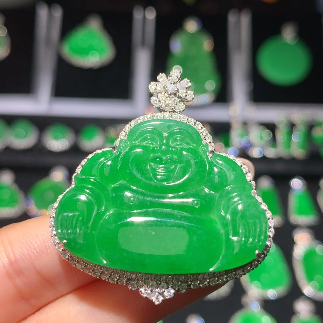 翡翠18K金镶嵌吊坠(不含链)翡翠