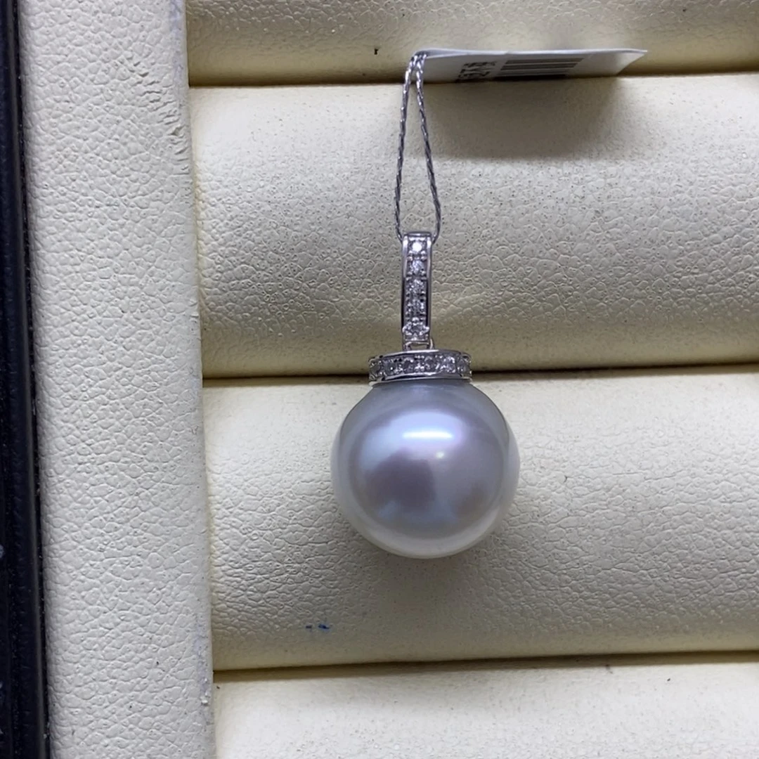 颈饰银S925镶嵌海水珍珠澳白吊坠12-13m m