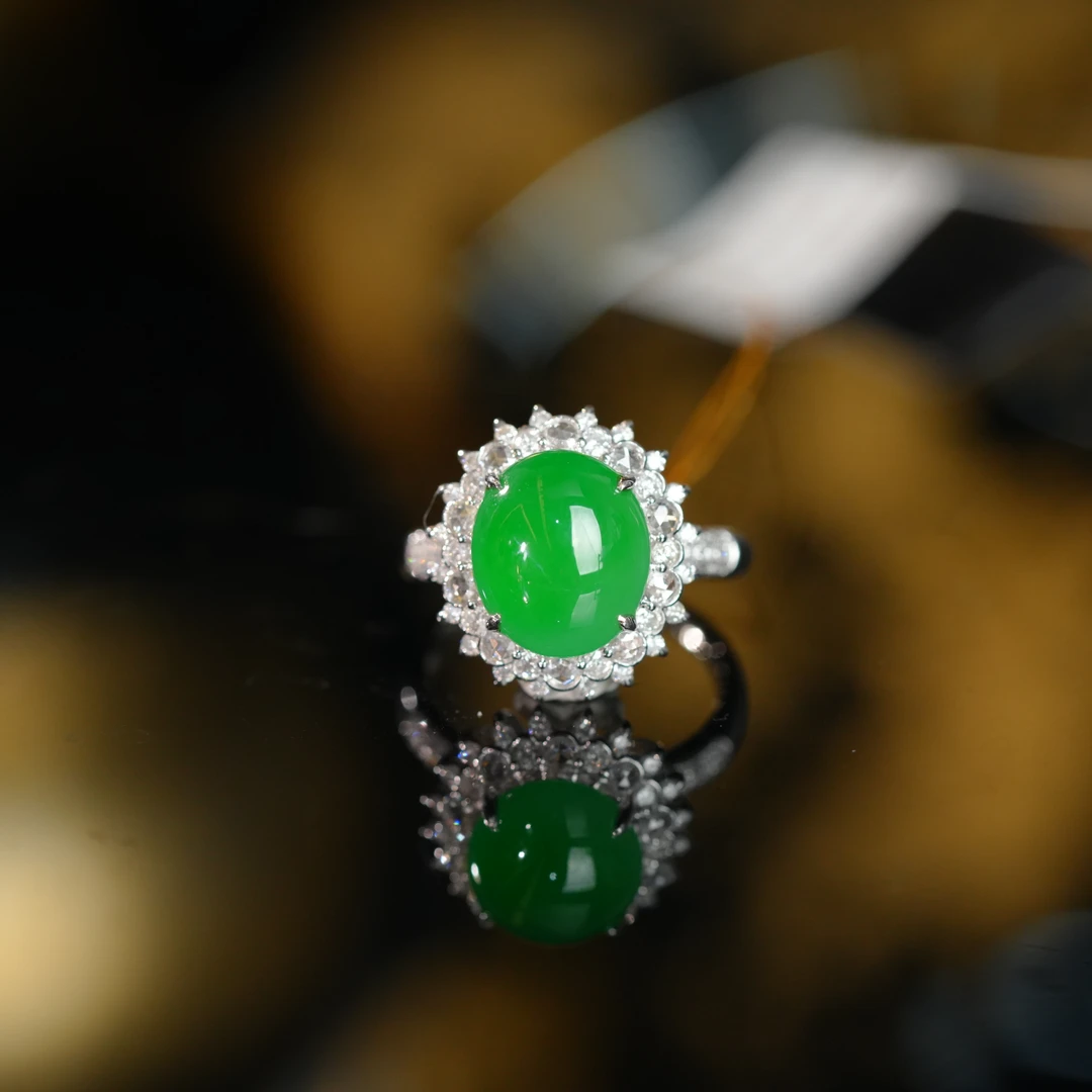 【初见珠宝】18k金翡翠蛋面戒指10-1CH171X744【多样性发一件】