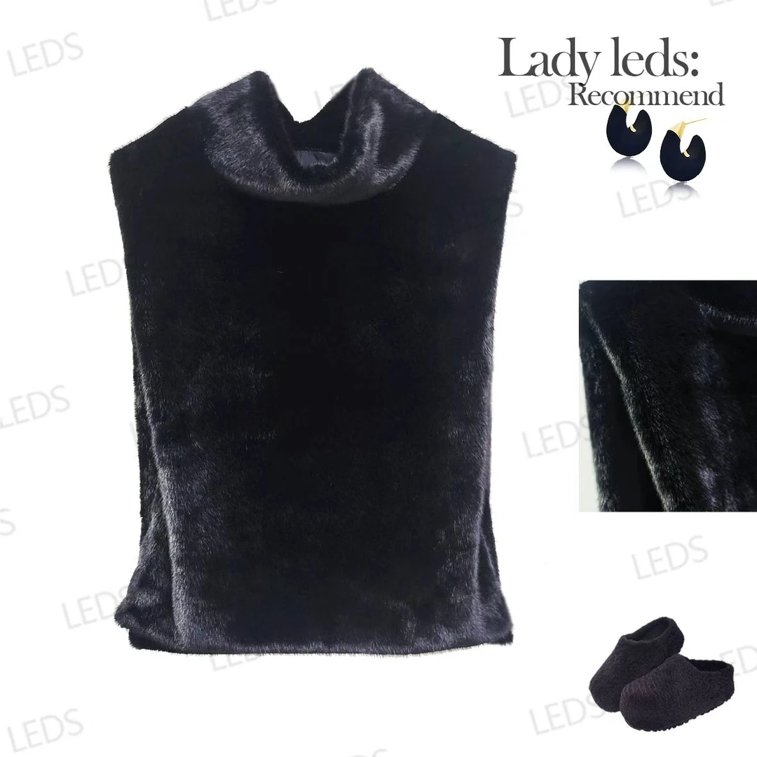 LEDS  28527秋冬精致毛绒无袖高领软糯质感显贵气设计马夹