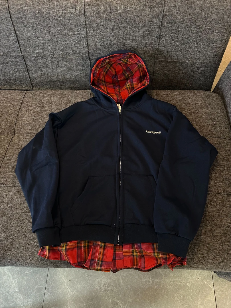 Z21 潮牌美式拼接格子重磅开衫连帽卫衣男宽松百搭休闲情侣外套