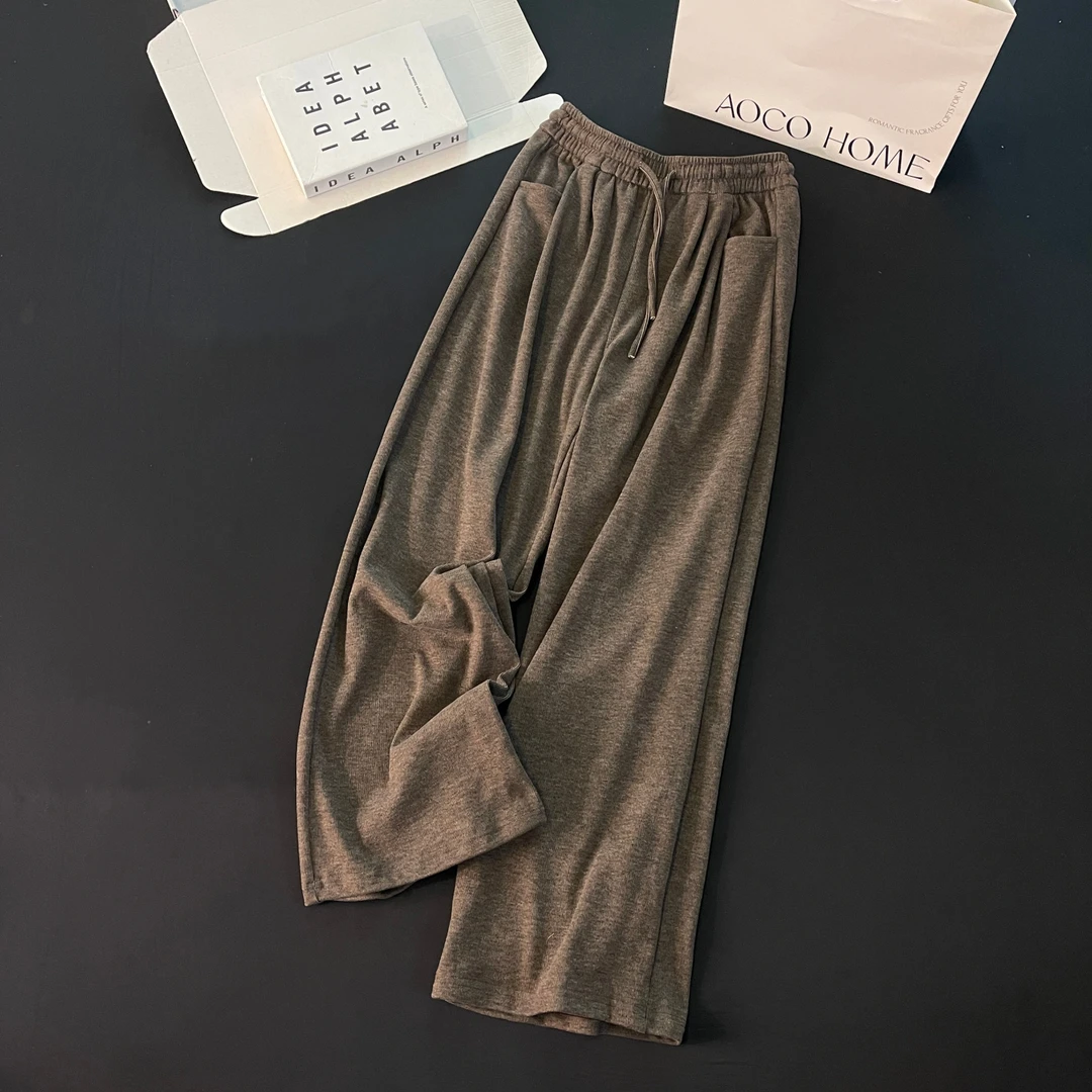 秋冬季人棉莫代尔睡裤女2025新款长裤子可外穿咖色遛弯女士家居裤
