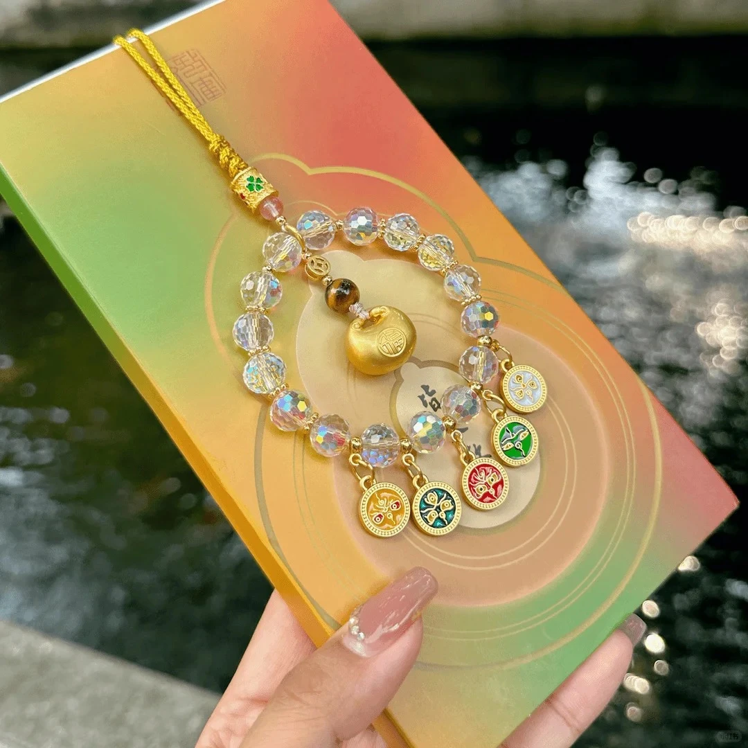 灵蛇新款五路财神爆闪新中式国风包挂小金陀汽车挂件男女通用挂饰