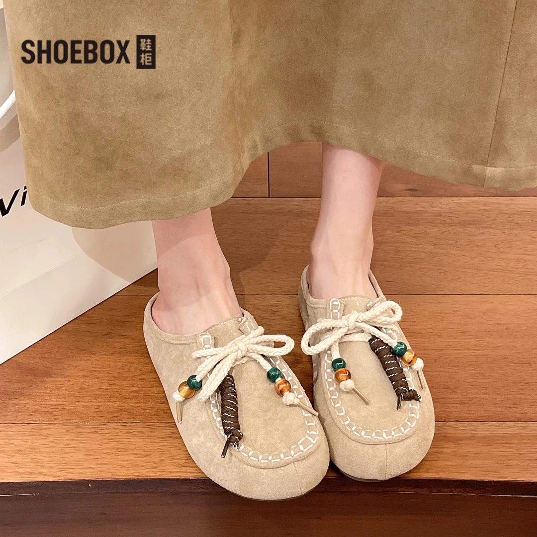 SHOEBOX鞋柜复古袋鼠勃肯鞋包头半拖鞋女2025秋季新款时尚包头拖