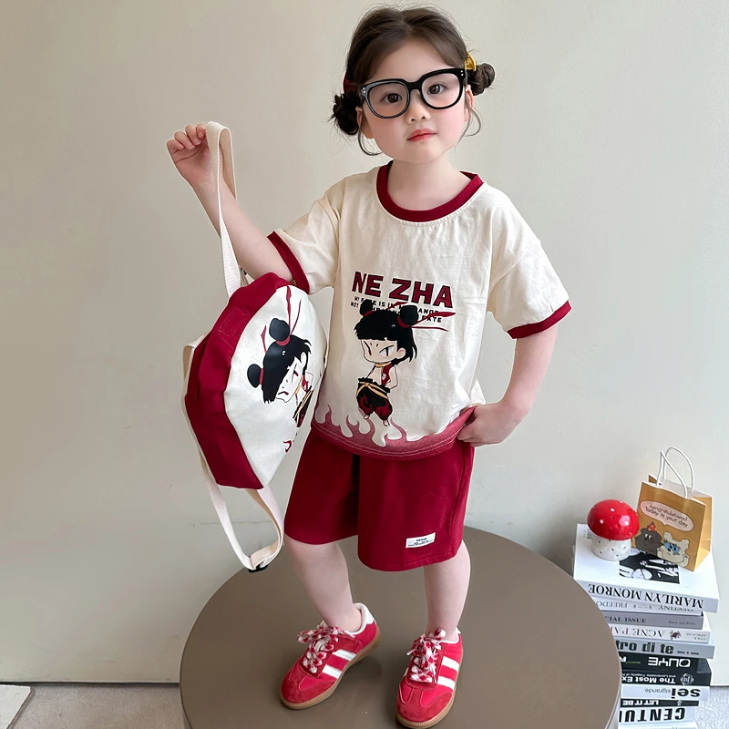 女童套装哪吒2025新款儿童洋气时髦宝宝夏季衣服小女孩网红两件套