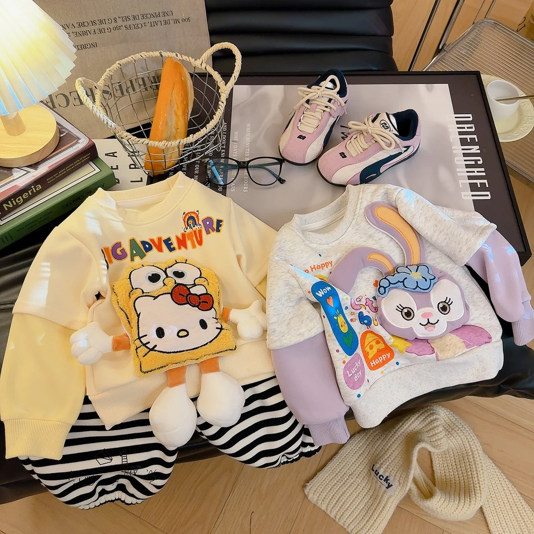 超可爱手作立体卡通加绒卫衣女童秋冬一体绒上衣通