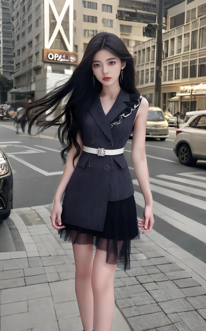 黑色高端气质西装套装女2025夏新款小众设计感网纱拼接西装裙