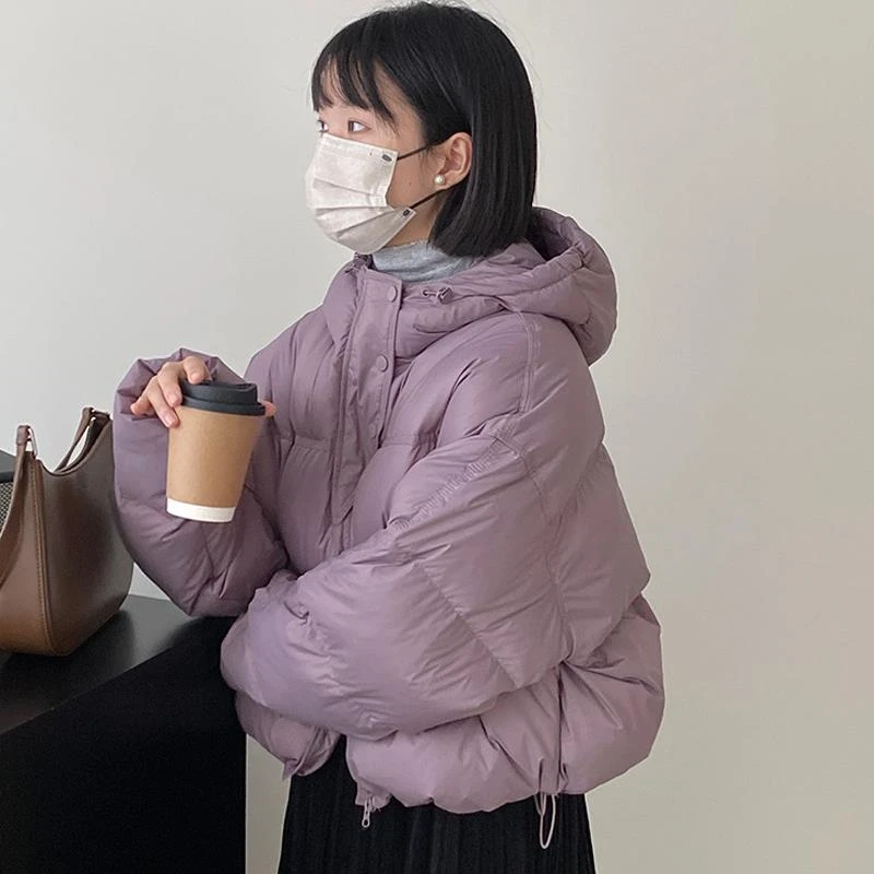 连帽服女冬季2025新款短款轻薄白面包服小个子保暖厚外套