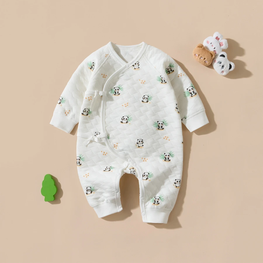 婴儿连体衣纯棉外出宝宝新生儿衣服加厚保暖休闲哈衣春秋夹棉爬服