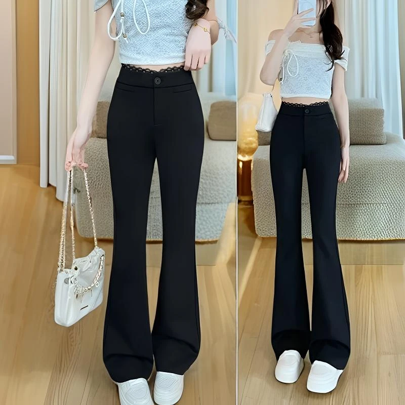 蕾丝花边西装微喇裤2025春季高腰显瘦喇叭休闲裤夏季百搭马蹄裤子