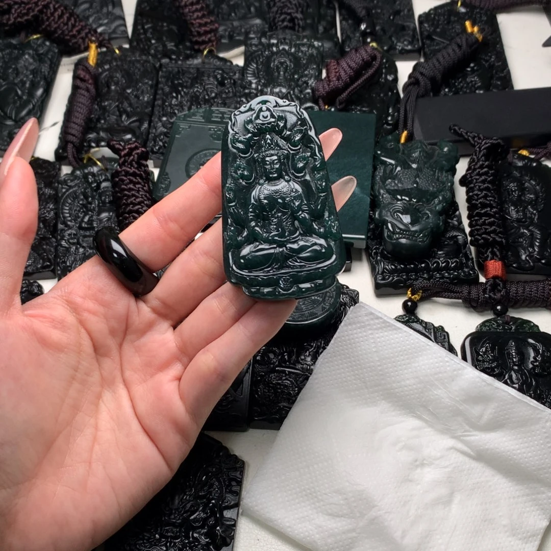 翡翠未镶嵌挂件天然缅甸a货钢琴黑挂件