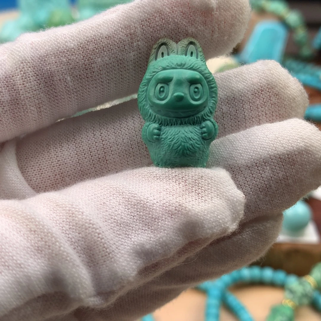 绿松石未镶嵌珠宝奇石高瓷玉化绿labubu15.1*25.8mm