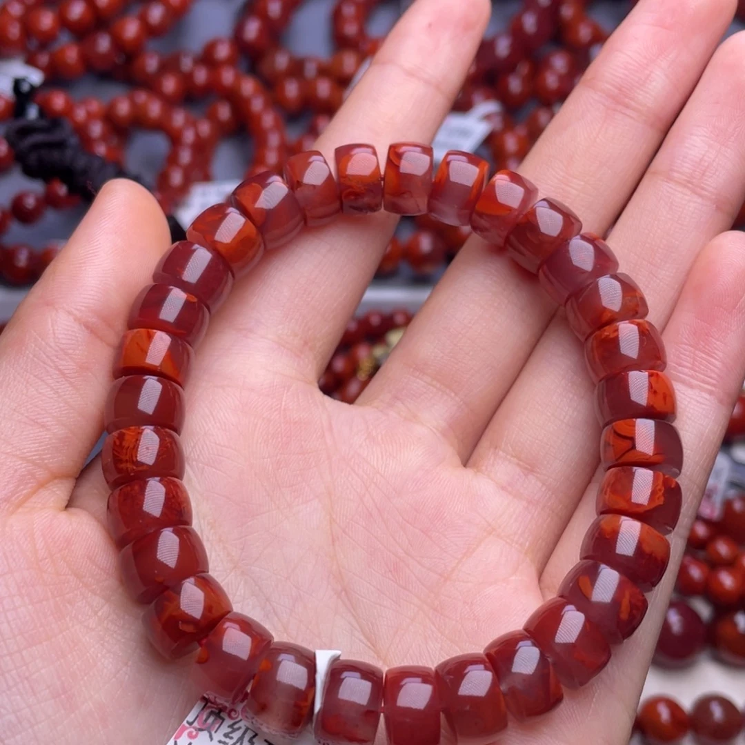 南红玛瑙未镶嵌其他10mm精工瓦西牛血红火焰药片手串