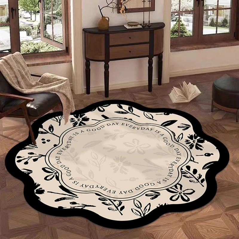 中古风亚麻材质圆毯轻奢沙发茶几床边毯高级卧室极简防滑